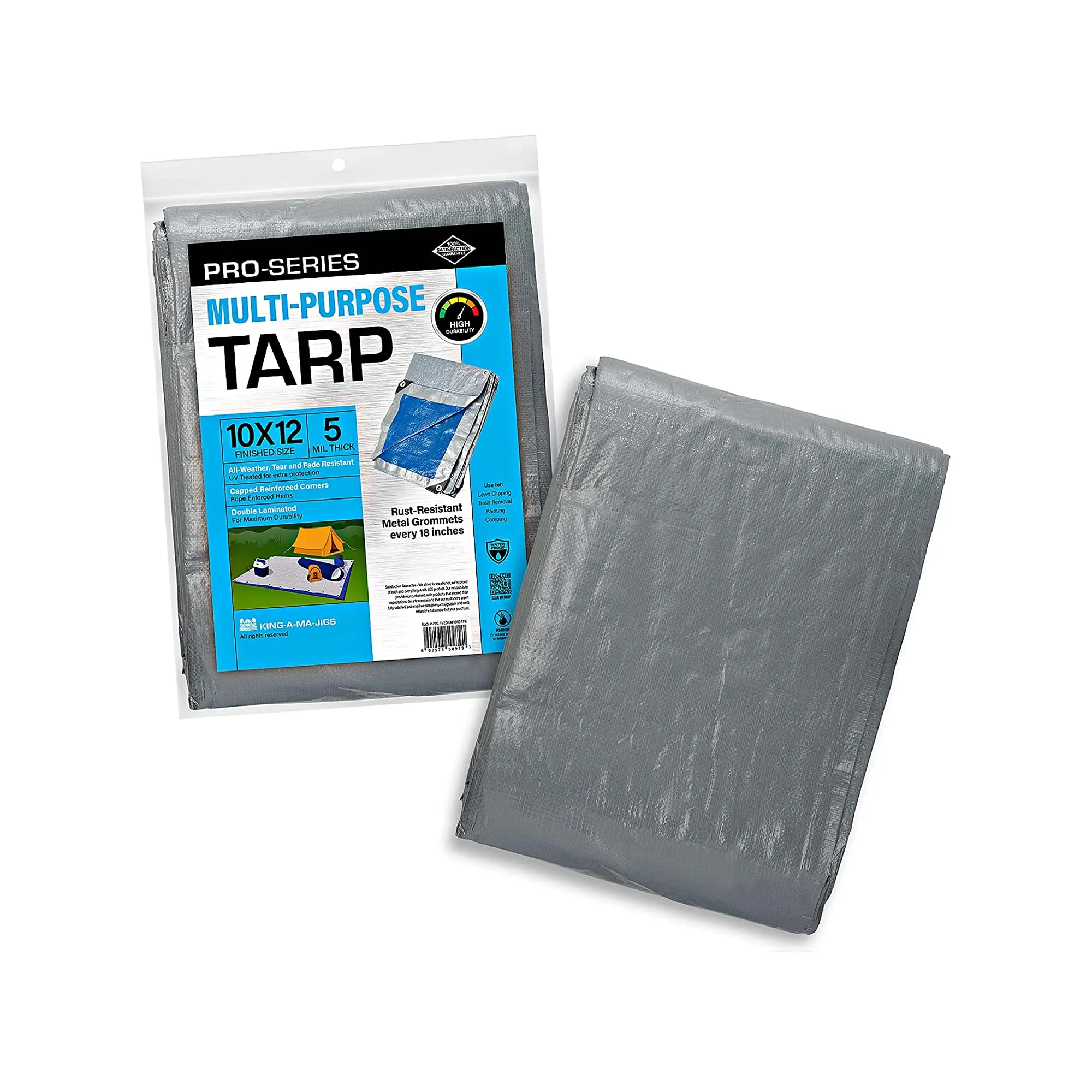 10' x 12' Waterproof Plastic Tarp 5.5 Mil Polyester Covering for Outdoor and Camping Use