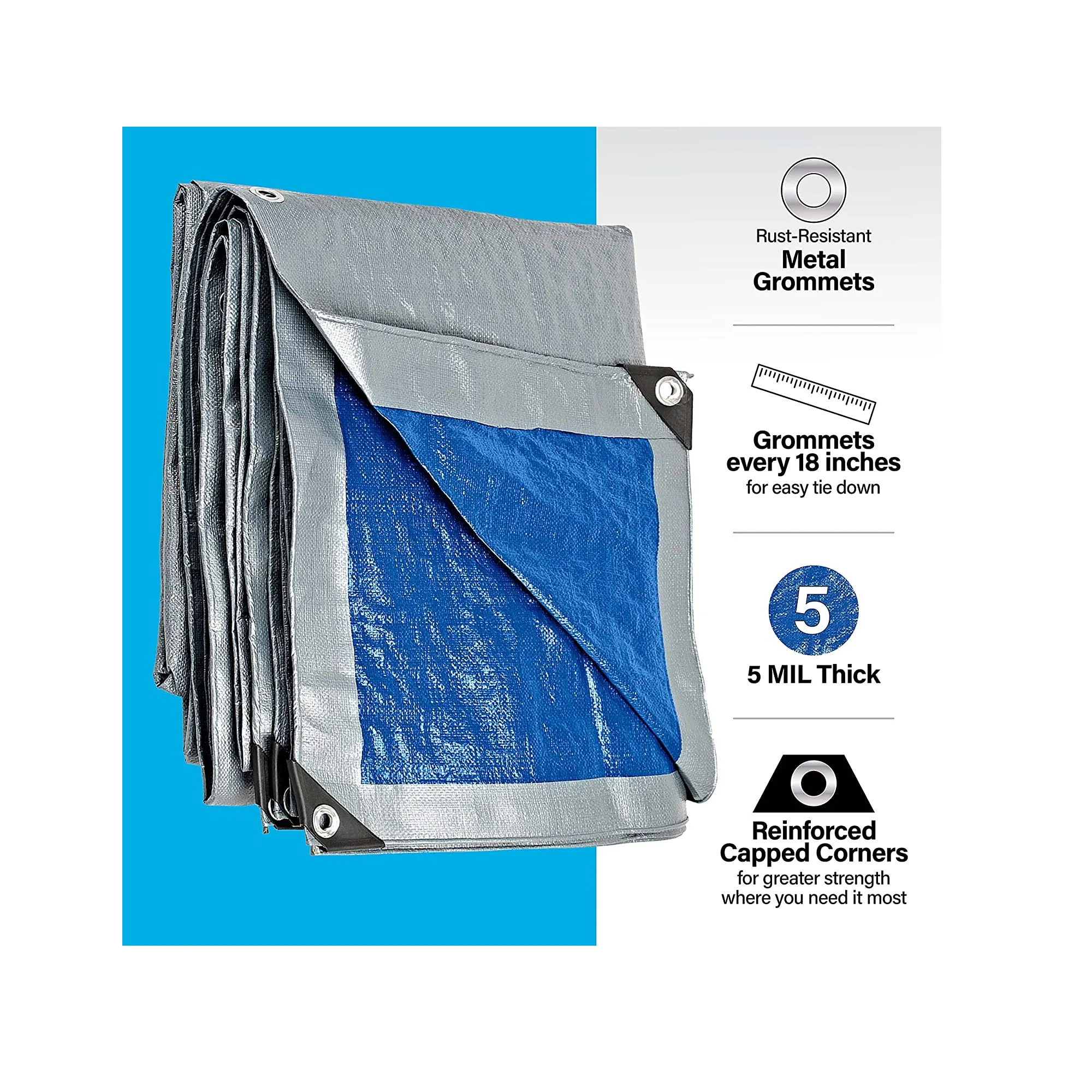 10' x 12' Waterproof Plastic Tarp 5.5 Mil Polyester Covering for Outdoor and Camping Use