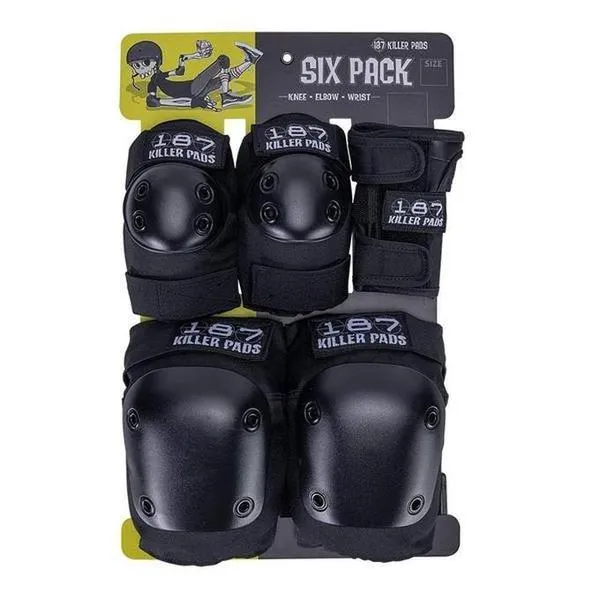 187 Six Pack Adult Pad Set Knee/Elbow/Wrist - Black L/XL