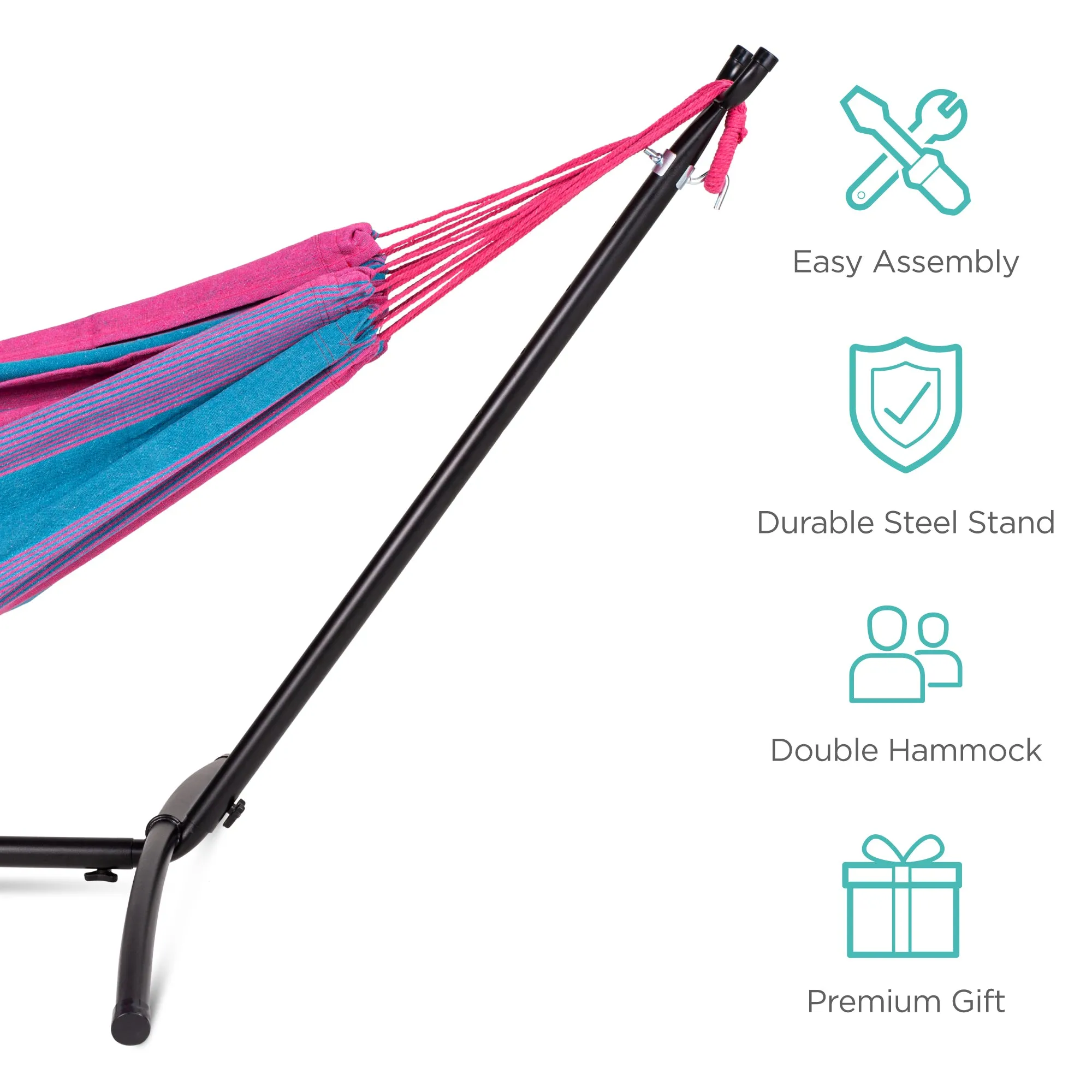 2-Person Brazilian-Style Double Hammock w/ Carrying Bag and Steel Stand