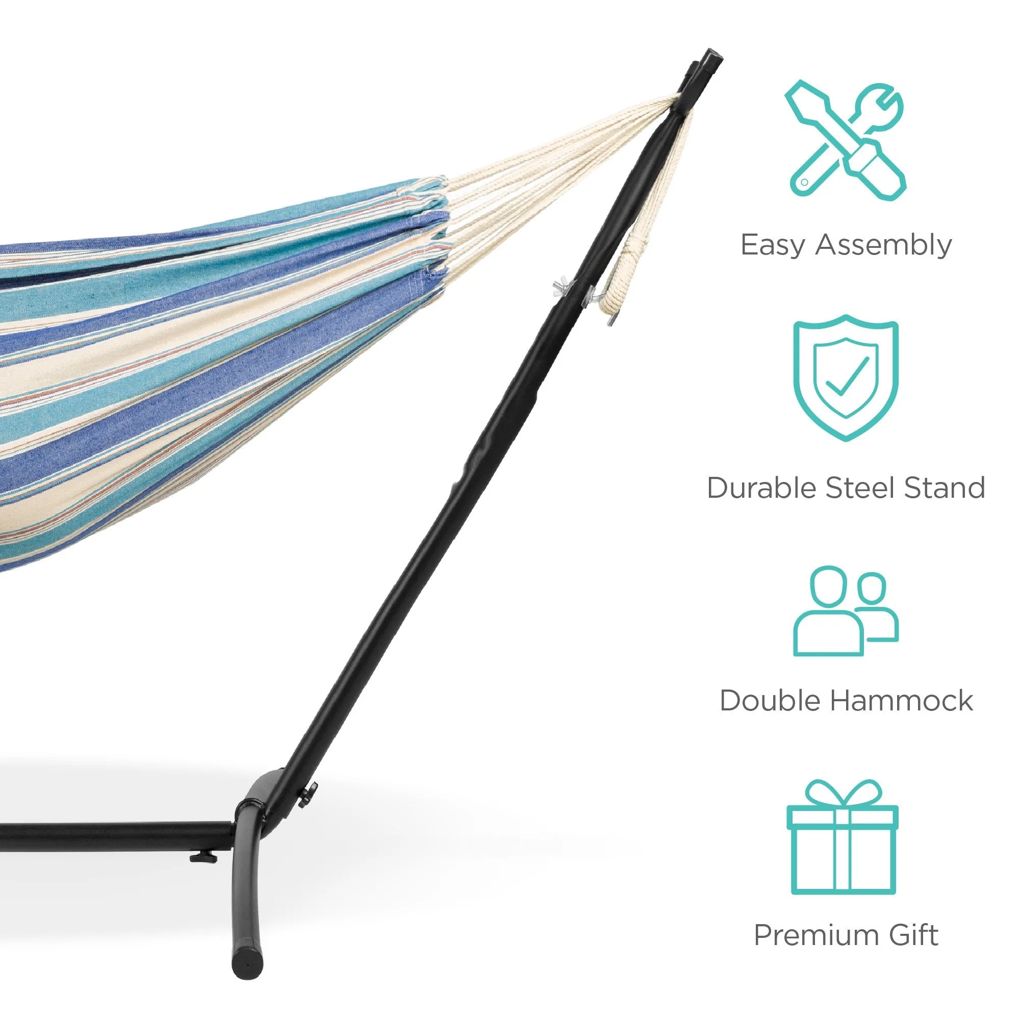 2-Person Brazilian-Style Double Hammock w/ Carrying Bag and Steel Stand