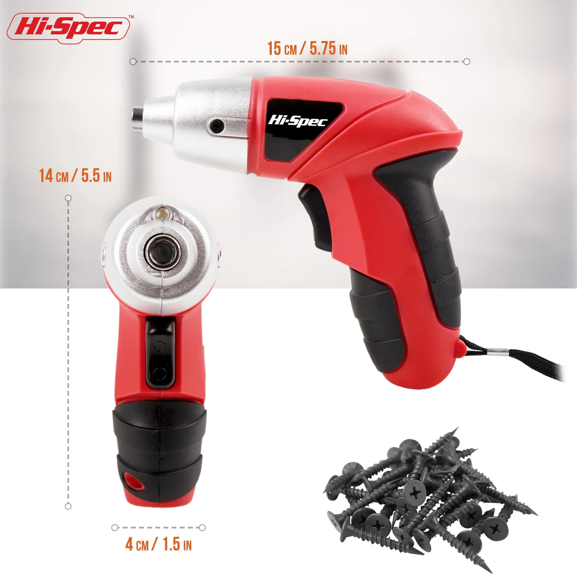 27pc 3.6V Red Compact Electric Power Screwdriver Set. Cordless & USB Rechargeable with 23 Driver Bits for Home & Office Use