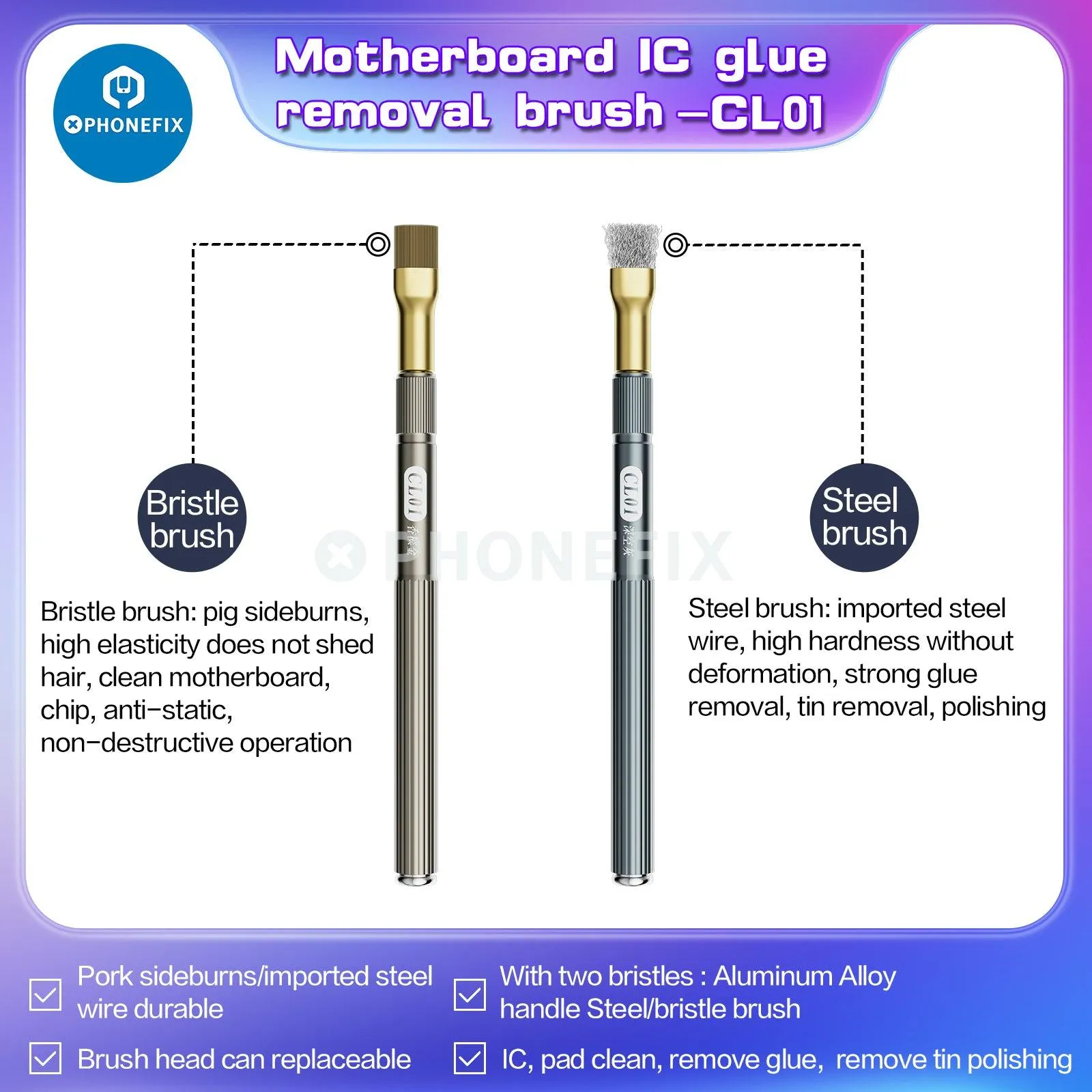 Anti-Static Steel Brush for Phone Motherboard Glue Residue Cleaning Tool