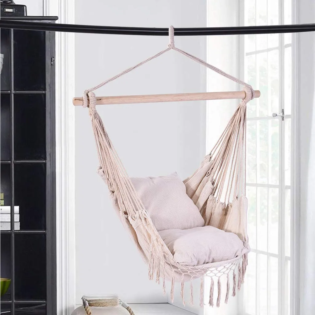 Cotton Fabric Hammock Chair Macrame Swing 2 Seat Cushions - Lavany