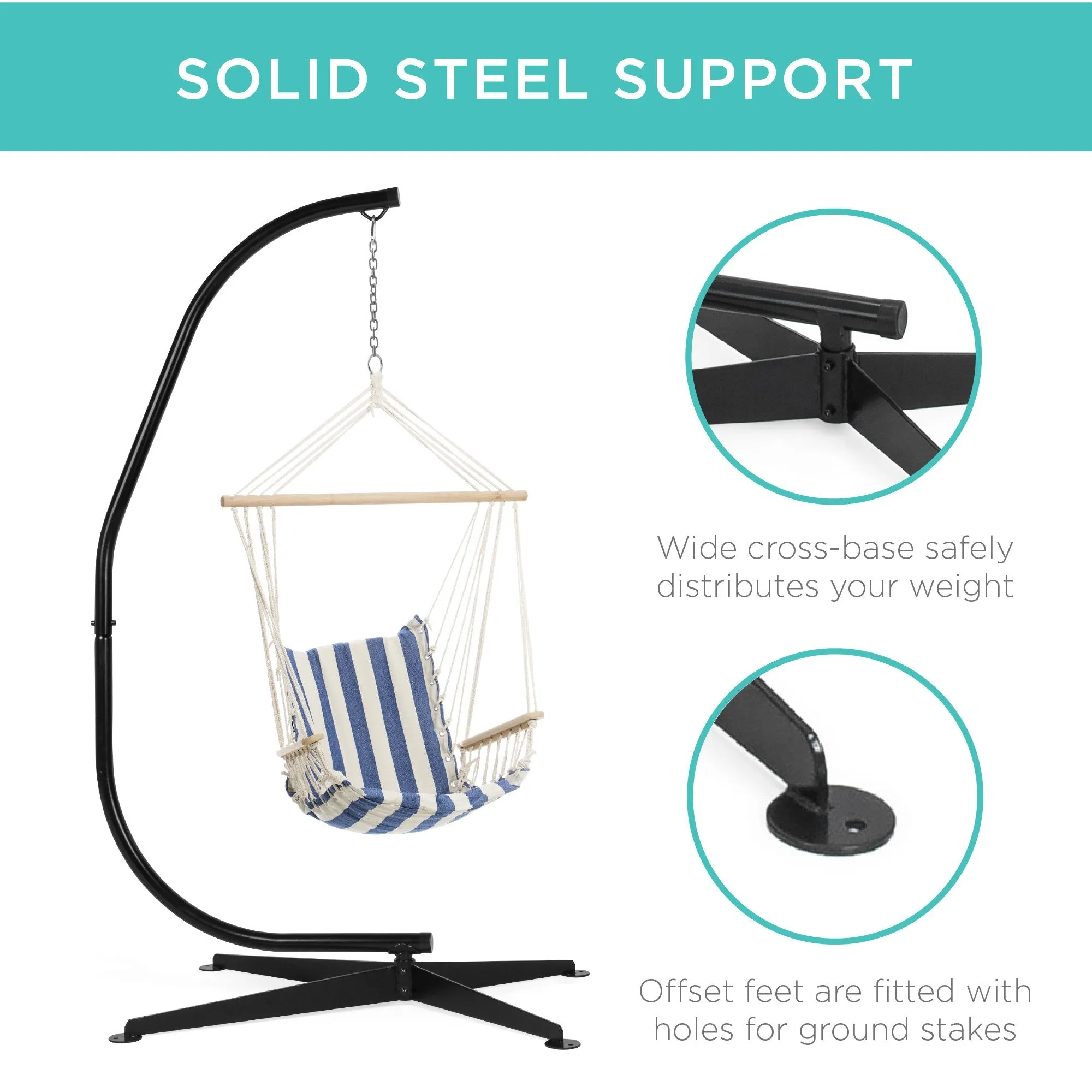 Curved Hanging Hammock C-Stand w/ Steel Frame, Weather-Resistant Finish