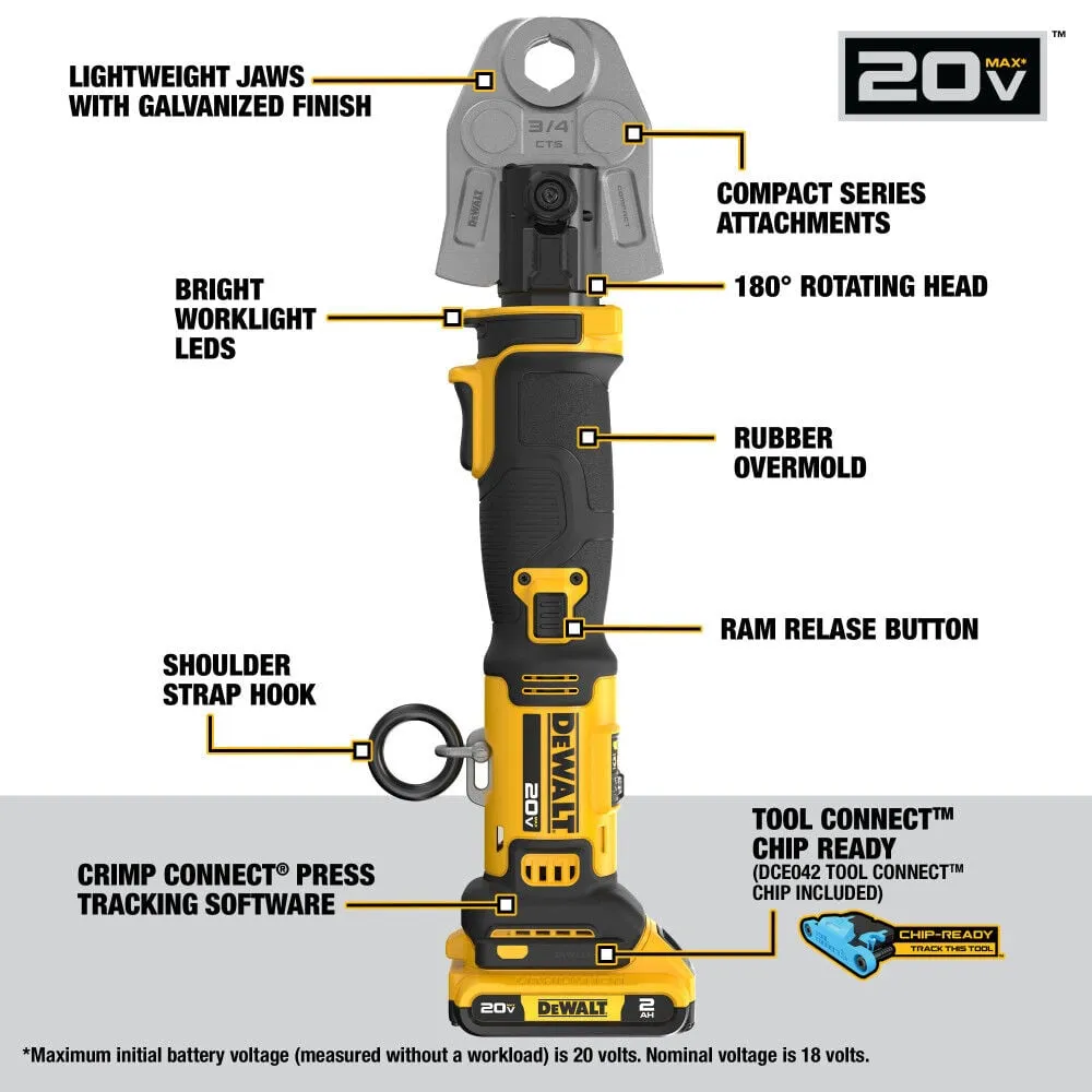 DeWalt DCE210D2K 20V MAX Compact Press Tool Kit