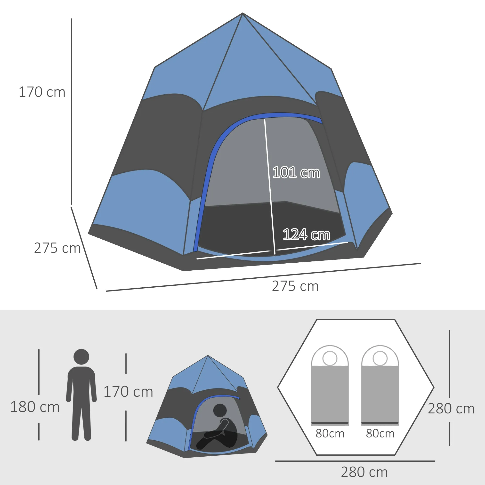 Double Layer Dome Tent w/ Rainfly and Welded Floor, 4 Man Hexagon Pop Up Tent, Portable Camping Shelter w/ Hang Hook and Carry Bag