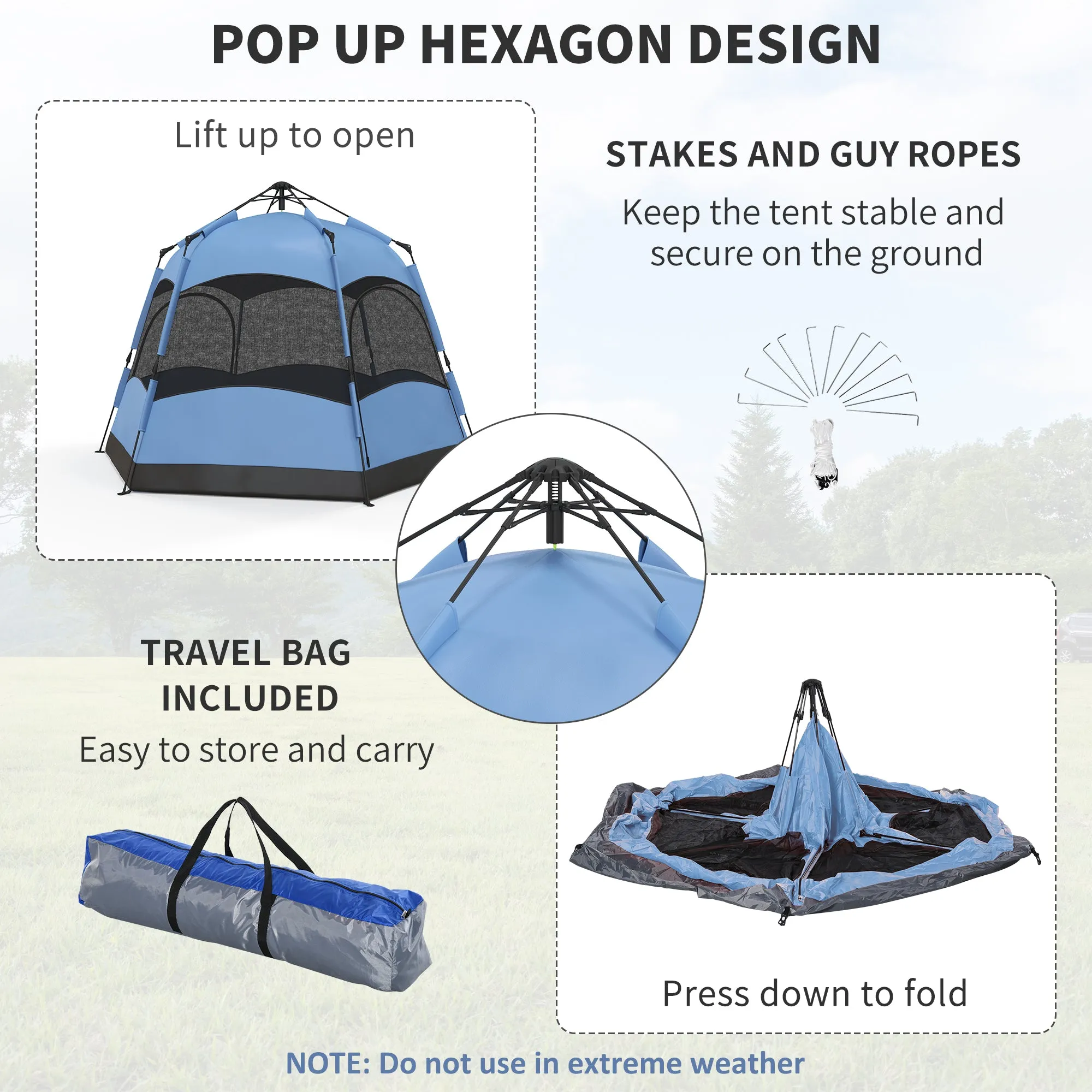 Double Layer Dome Tent w/ Rainfly and Welded Floor, 4 Man Hexagon Pop Up Tent, Portable Camping Shelter w/ Hang Hook and Carry Bag