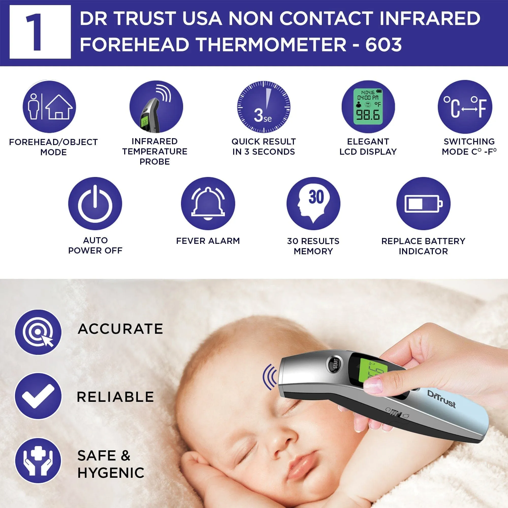 Dr Trust USA Covid Essential Supreme Pack - Dr Trust Pulse Oximeter 215   Dr Trust Non-Contact Infrared Forehead Thermometer 603   Dr Trust Steam Vaporizer 901