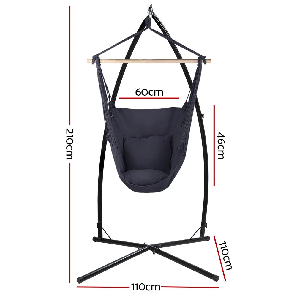 Gardeon Hammock Chair Outdoor Camping Hanging with Steel Stand Grey