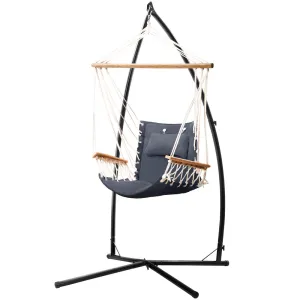 Gardeon Hammock Chair with Steel Stand Armrest Outdoor Hanging Grey