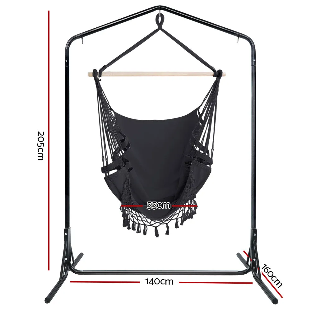 Gardeon Outdoor Hammock Chair with Stand Tassel Hanging Rope Hammocks Grey