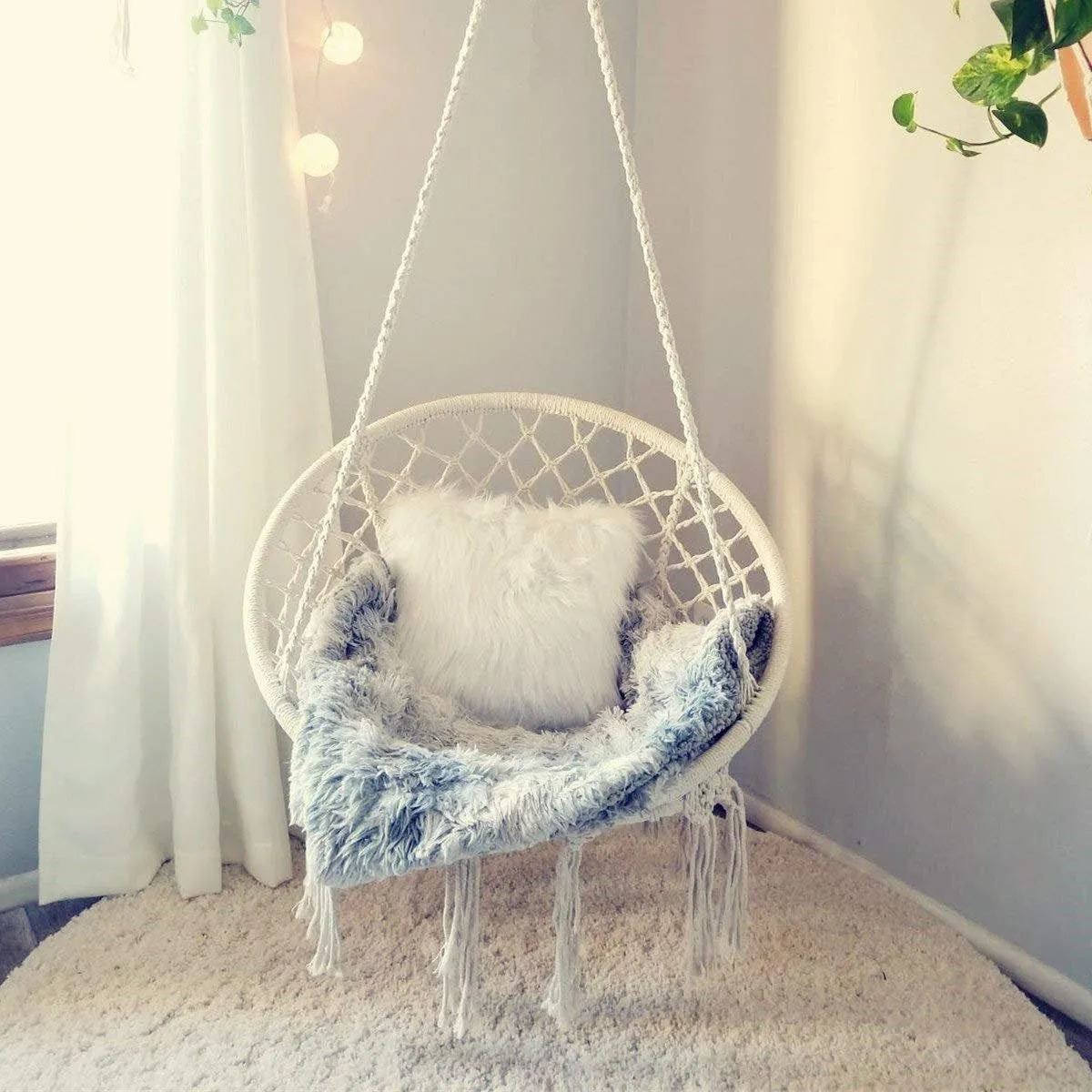 Hanging Cotton Rope Macrame Hammock Swing Chair - E EVERKING