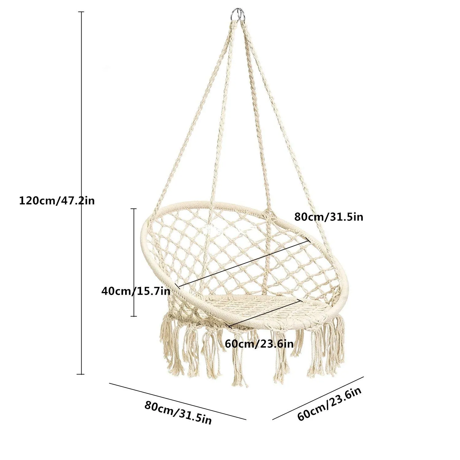 Hanging Cotton Rope Macrame Hammock Swing Chair - E EVERKING