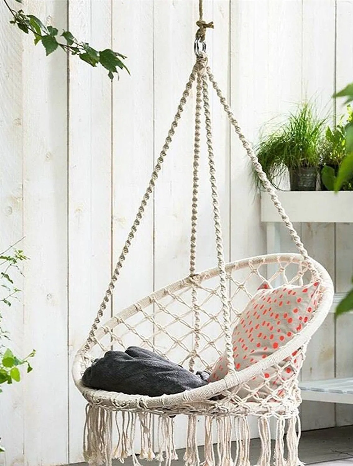 Hanging Cotton Rope Macrame Hammock Swing Chair - E EVERKING