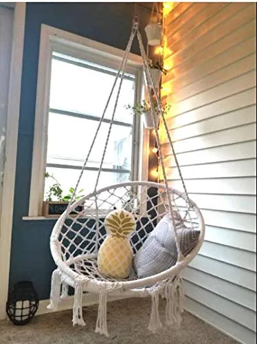 Hanging Cotton Rope Macrame Hammock Swing Chair - E EVERKING