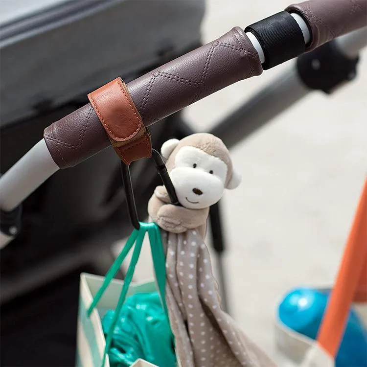 Leather Baby Stroller Straps With Carabiner Clips, 2 Pack