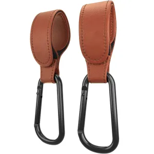 Leather Baby Stroller Straps With Carabiner Clips, 2 Pack