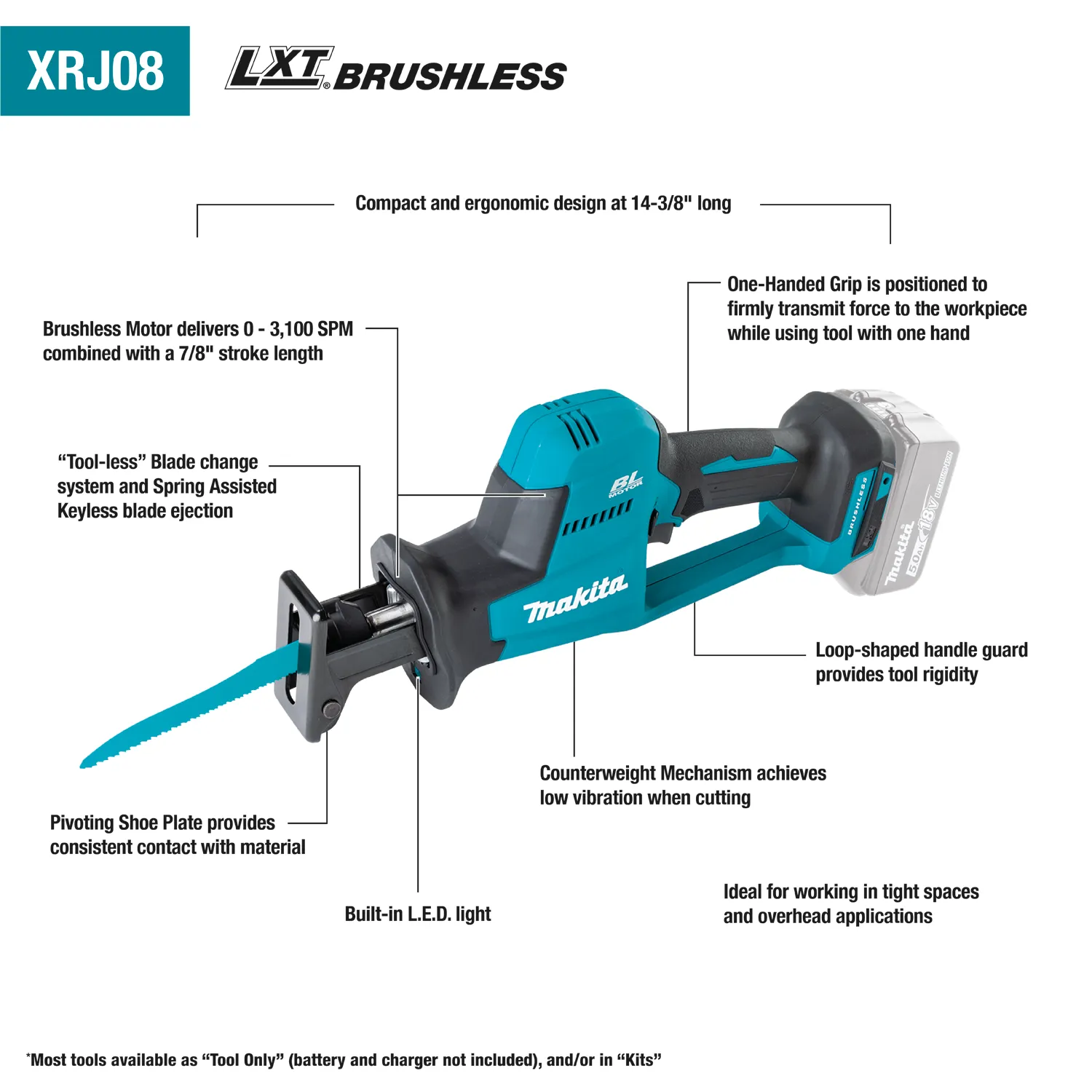 Makita XRJ08Z 18V LXT Compact Recipro Saw (Tool Only)