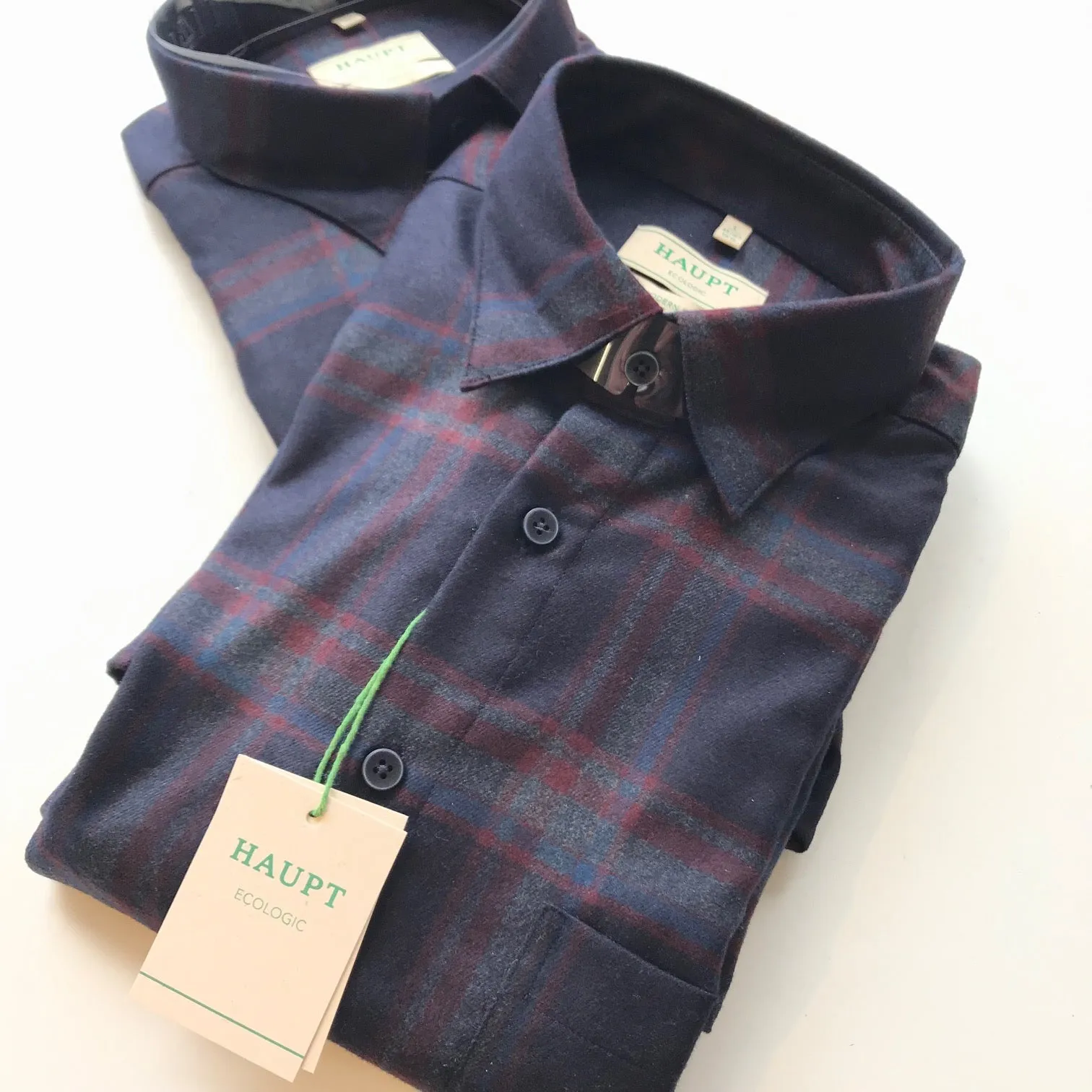 Men's Haupt | Ecologic Ceramica Hidden Button Collar Shirt | Navy Plaid