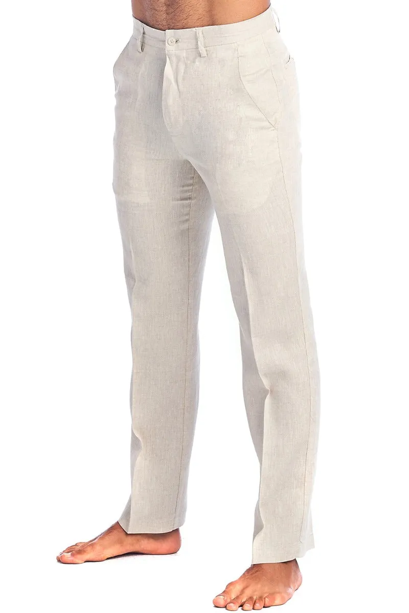 Mojito Men's Casual Flat Front Dress Pants 100% Natural Linen