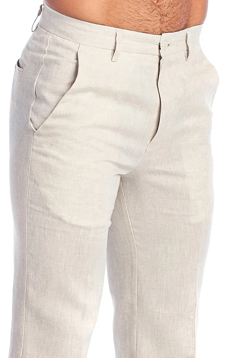 Mojito Men's Casual Flat Front Dress Pants 100% Natural Linen