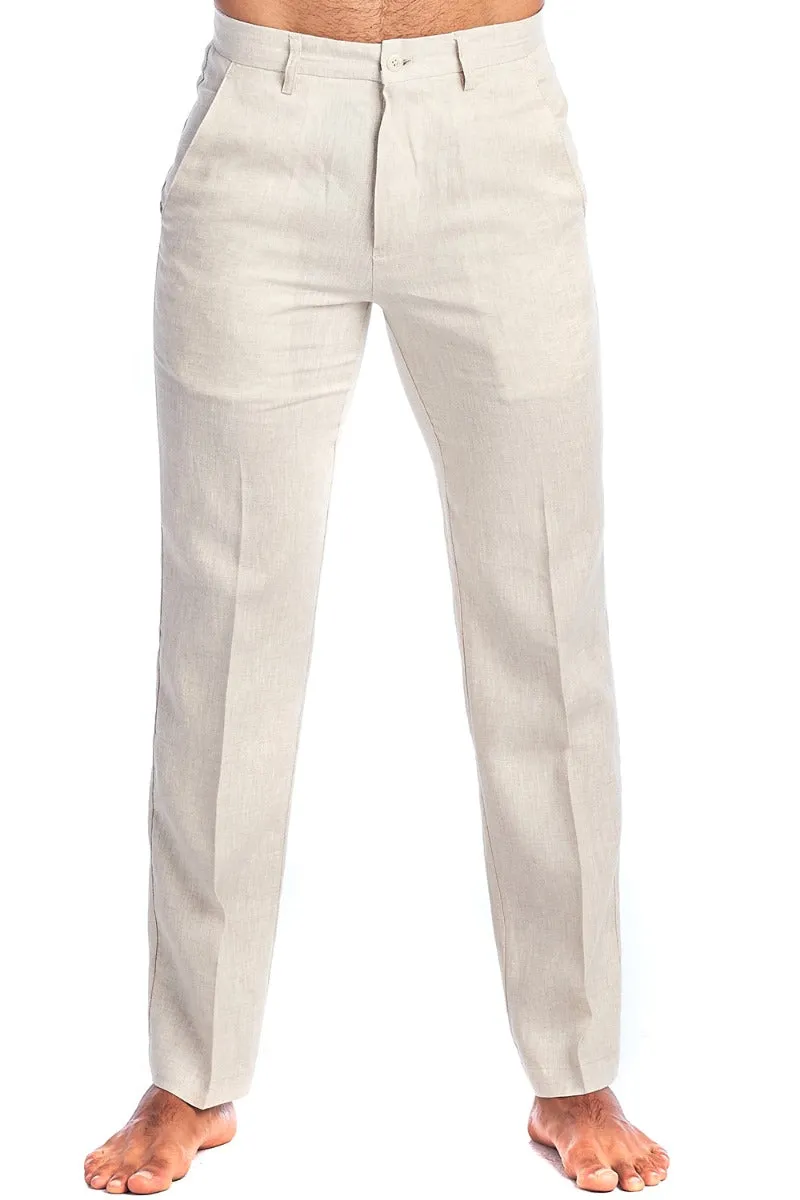 Mojito Men's Casual Flat Front Dress Pants 100% Natural Linen