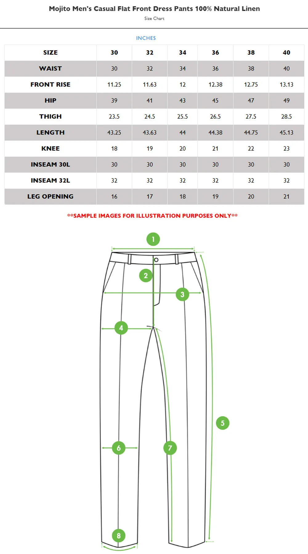 Mojito Men's Casual Flat Front Dress Pants 100% Natural Linen