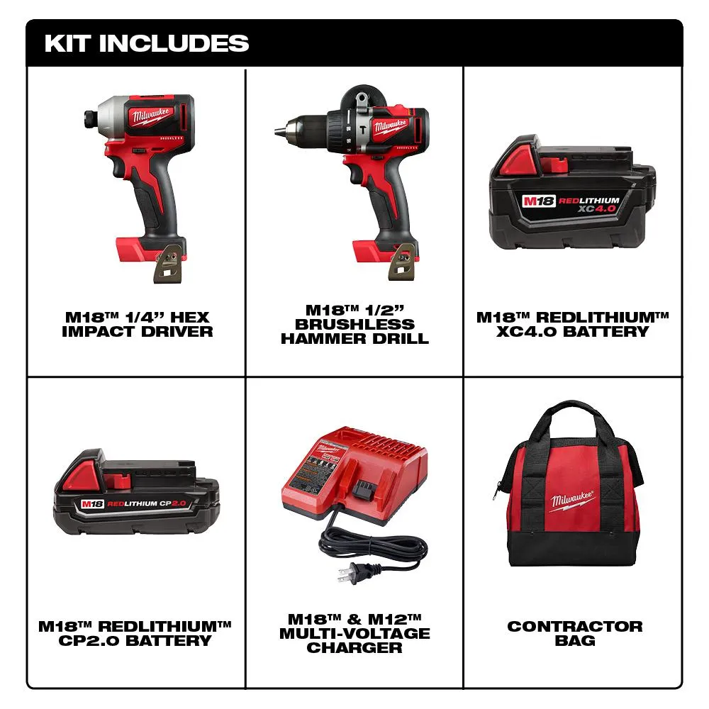 Open Box -  Milwaukee 2893-22CX M18 18-Volt 2-Tool 3-Speed Drill and Impact Driver Combo Kit