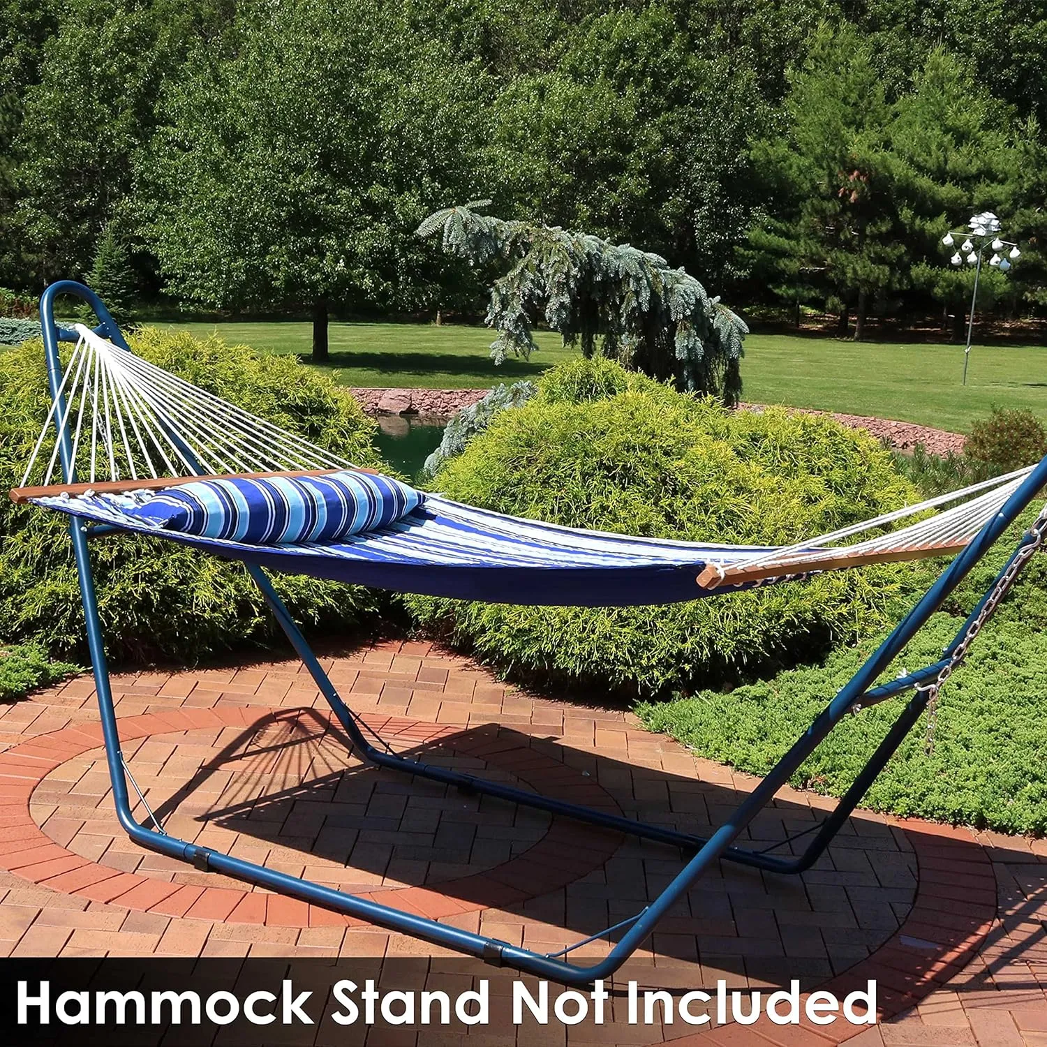 Outdoor Quilted Fabric Hammock - Two-Person with Spreader Bars - Heavy-Duty 450-Pound Capacity