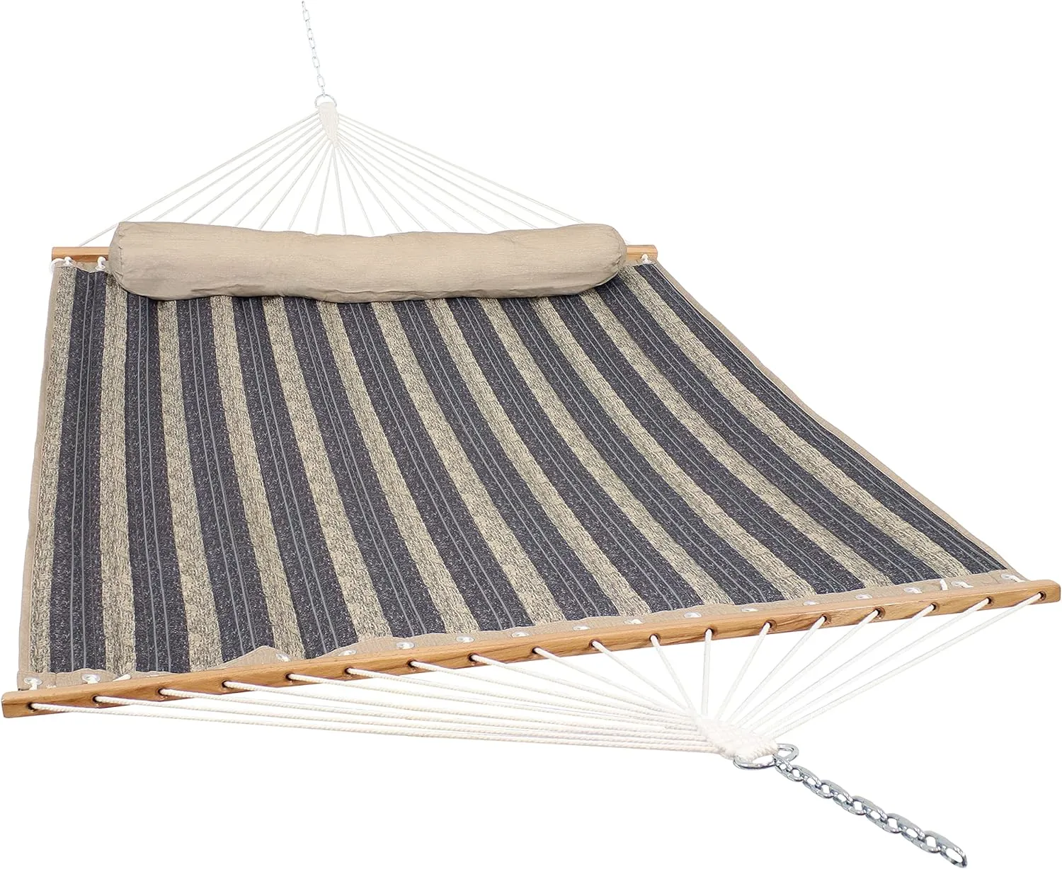 Outdoor Quilted Fabric Hammock - Two-Person with Spreader Bars - Heavy-Duty 450-Pound Capacity