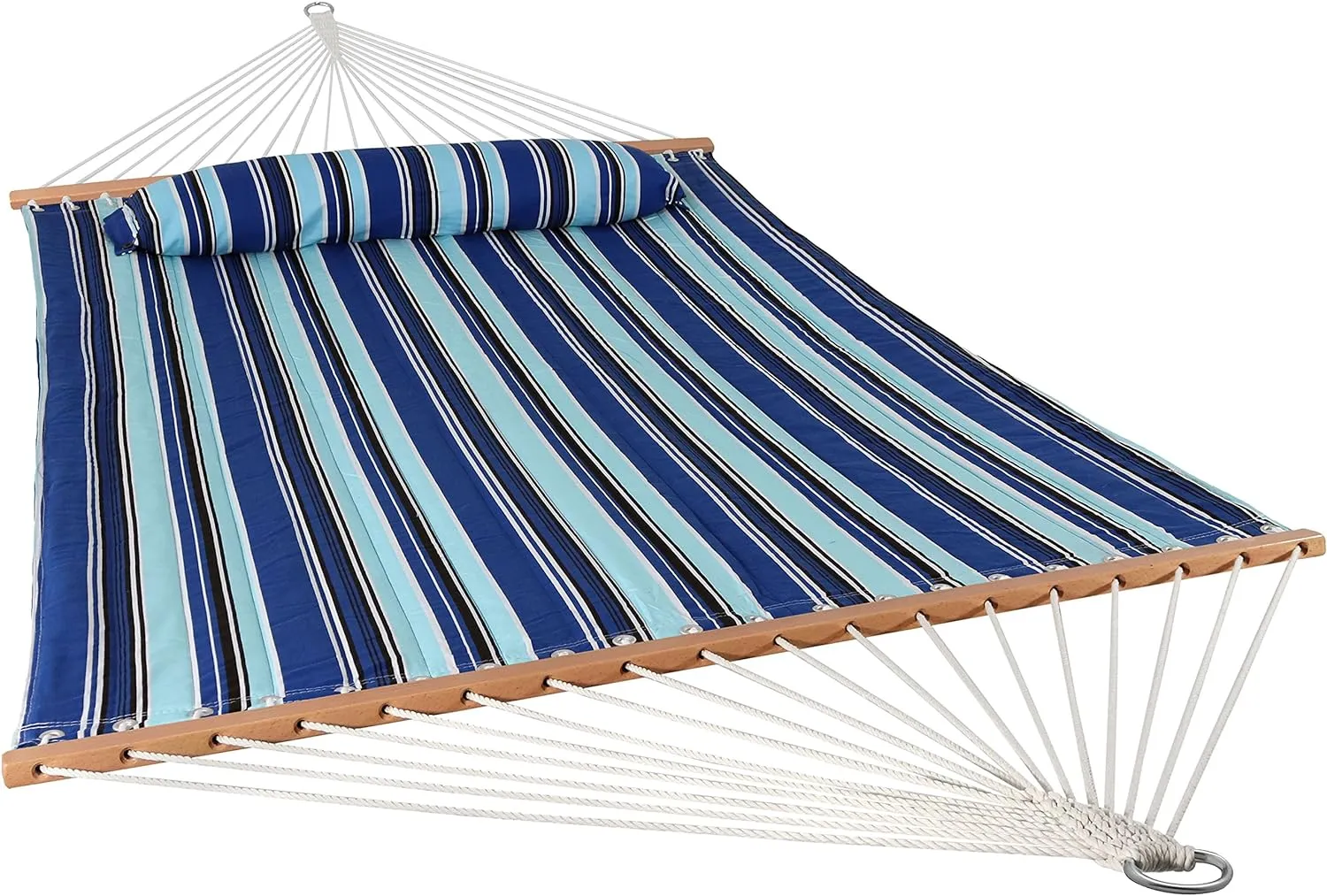 Outdoor Quilted Fabric Hammock - Two-Person with Spreader Bars - Heavy-Duty 450-Pound Capacity