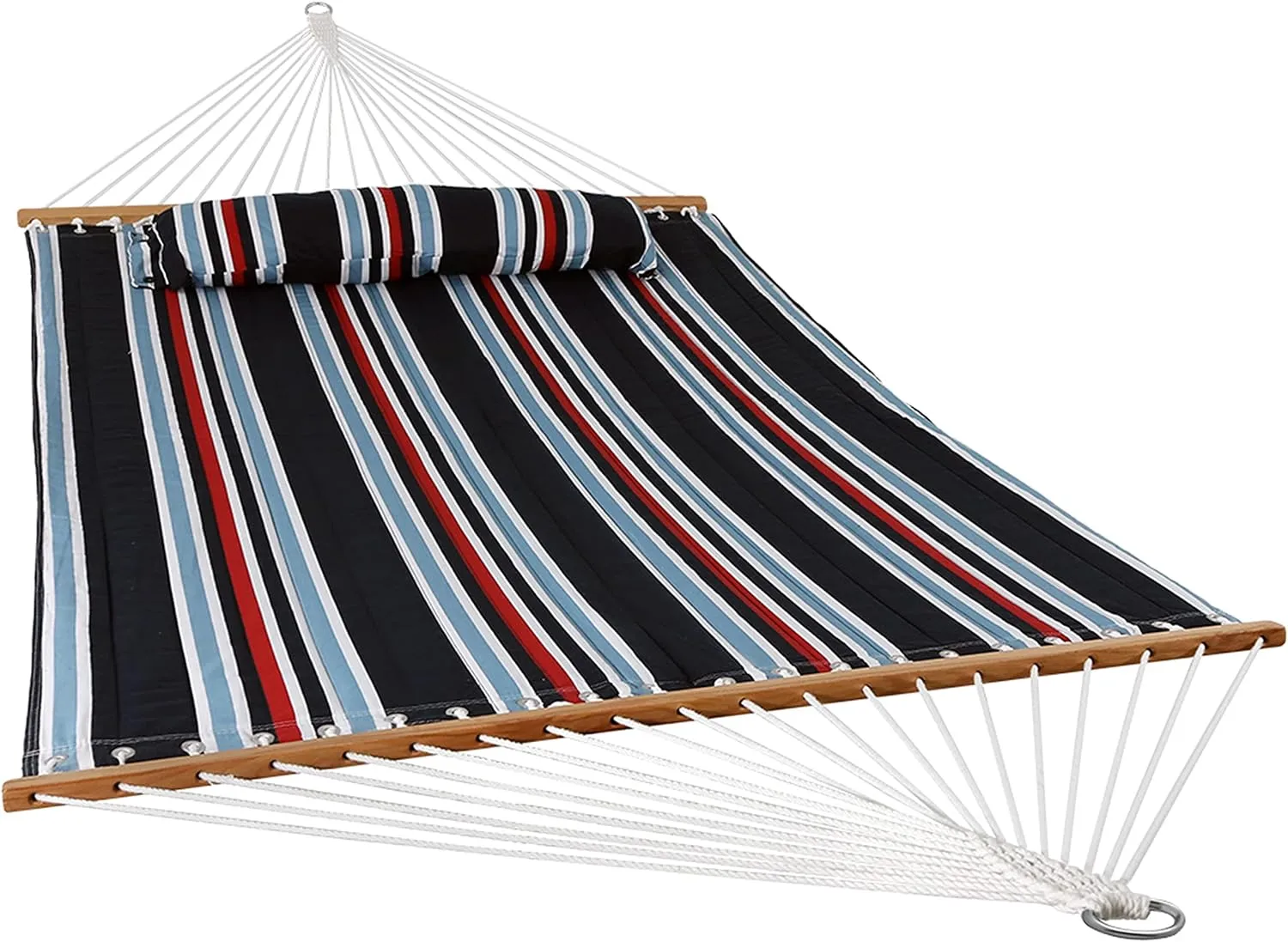 Outdoor Quilted Fabric Hammock - Two-Person with Spreader Bars - Heavy-Duty 450-Pound Capacity