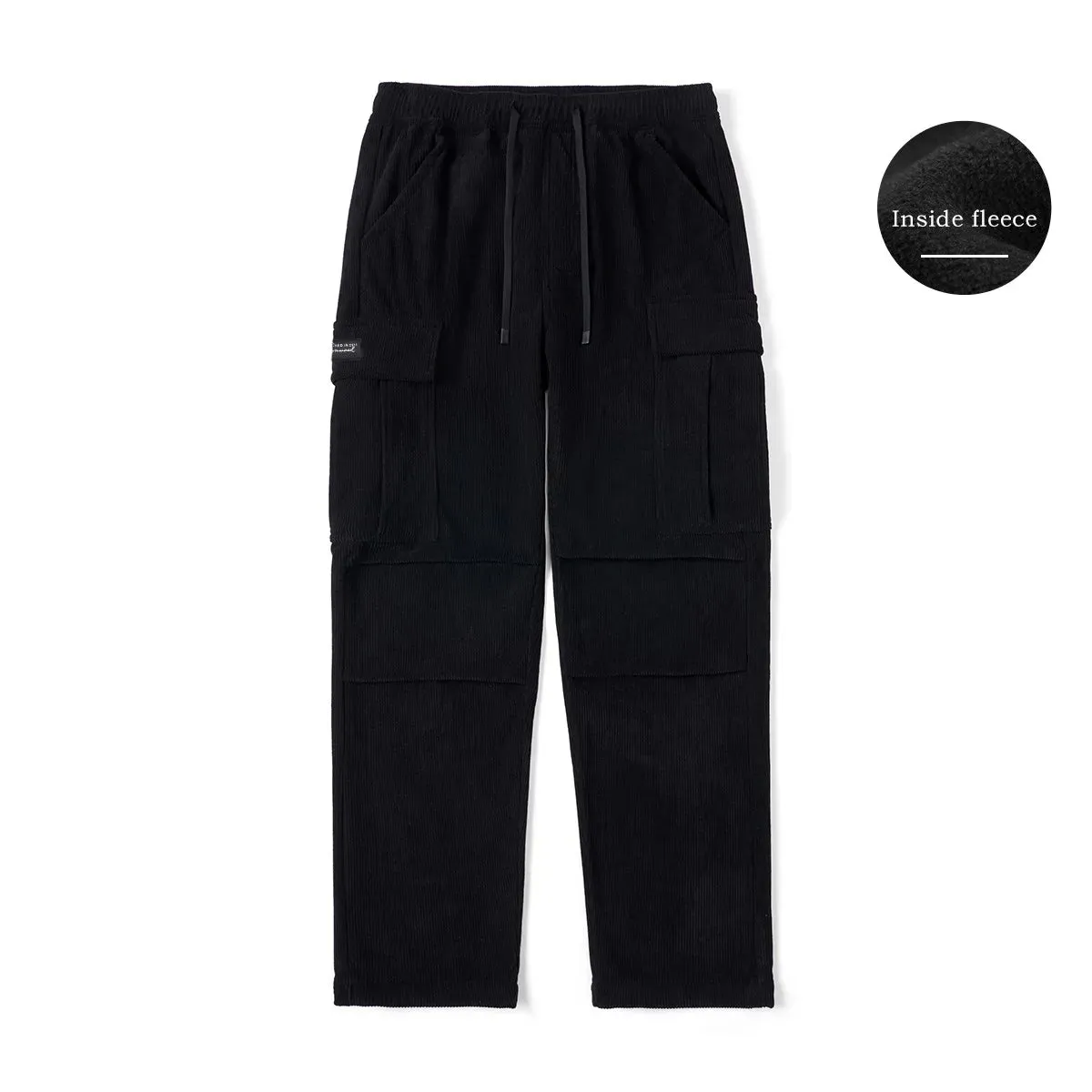 Oversize Warm Fleece Liner Corduroy Cargo Pants - Plus Size Trousers