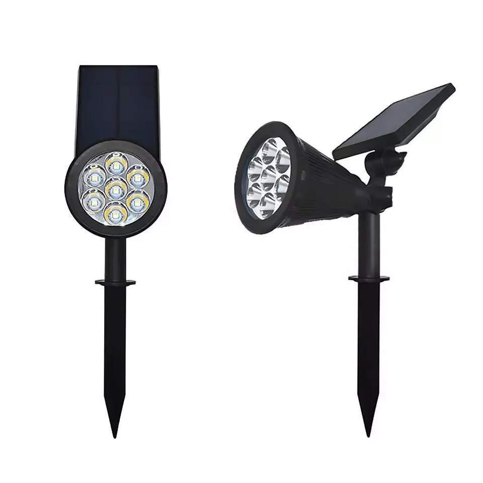 Pack of 2 LED Solar Spotlights, 7W Solar Spike Garden Light,1800 mAh battery, 5.5V 1.5W Solar Panel, IP44, RGB