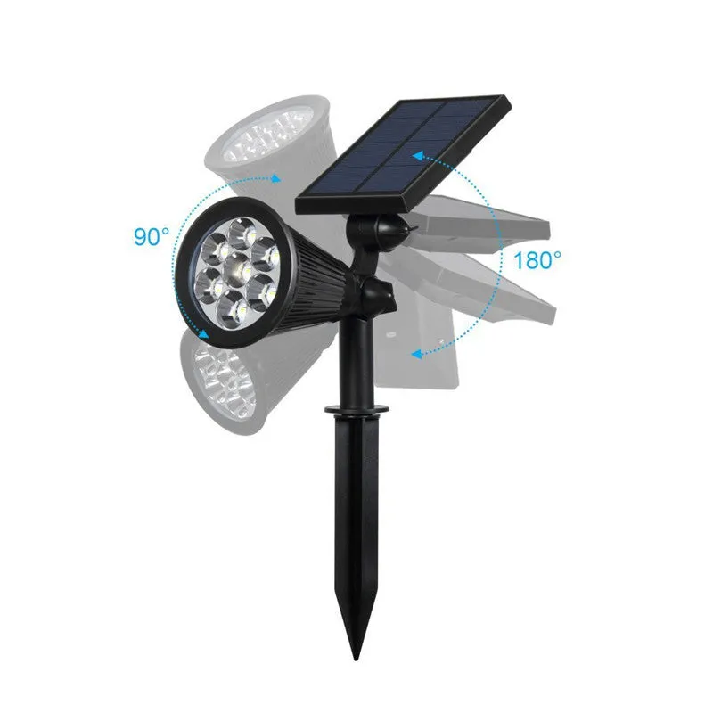 Pack of 2 LED Solar Spotlights, 7W Solar Spike Garden Light,1800 mAh battery, 5.5V 1.5W Solar Panel, IP44, RGB