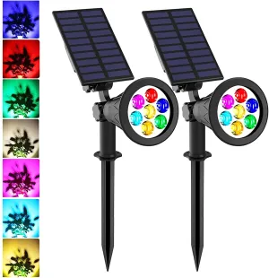 Pack of 4 LED Solar Spotlights, 7W Solar Spike Garden Light,1800 mAh battery, 5.5V 1.5W Solar Panel, IP44, RGB