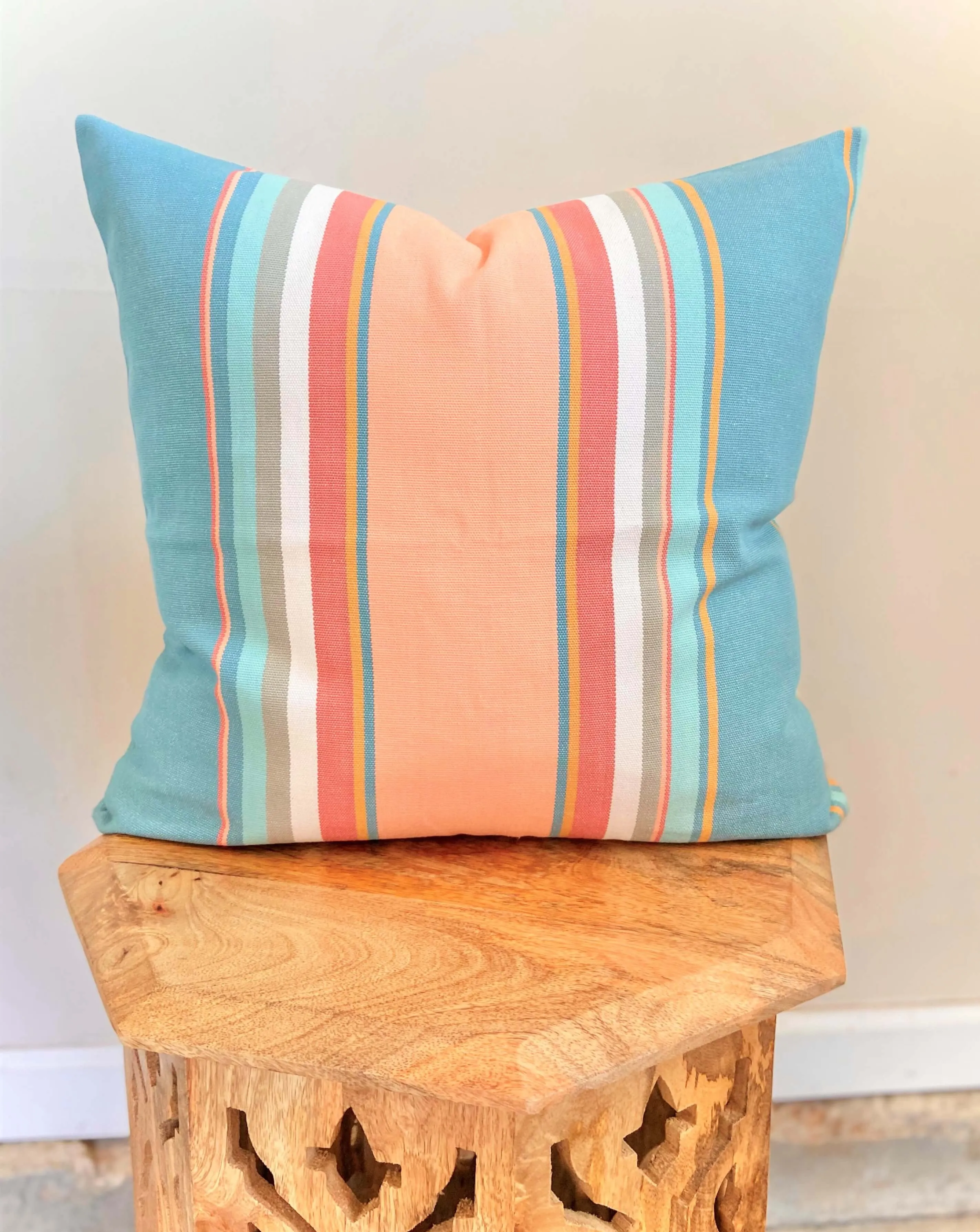 Pink & Light Blue Striped Throw Pillow | PASTEL