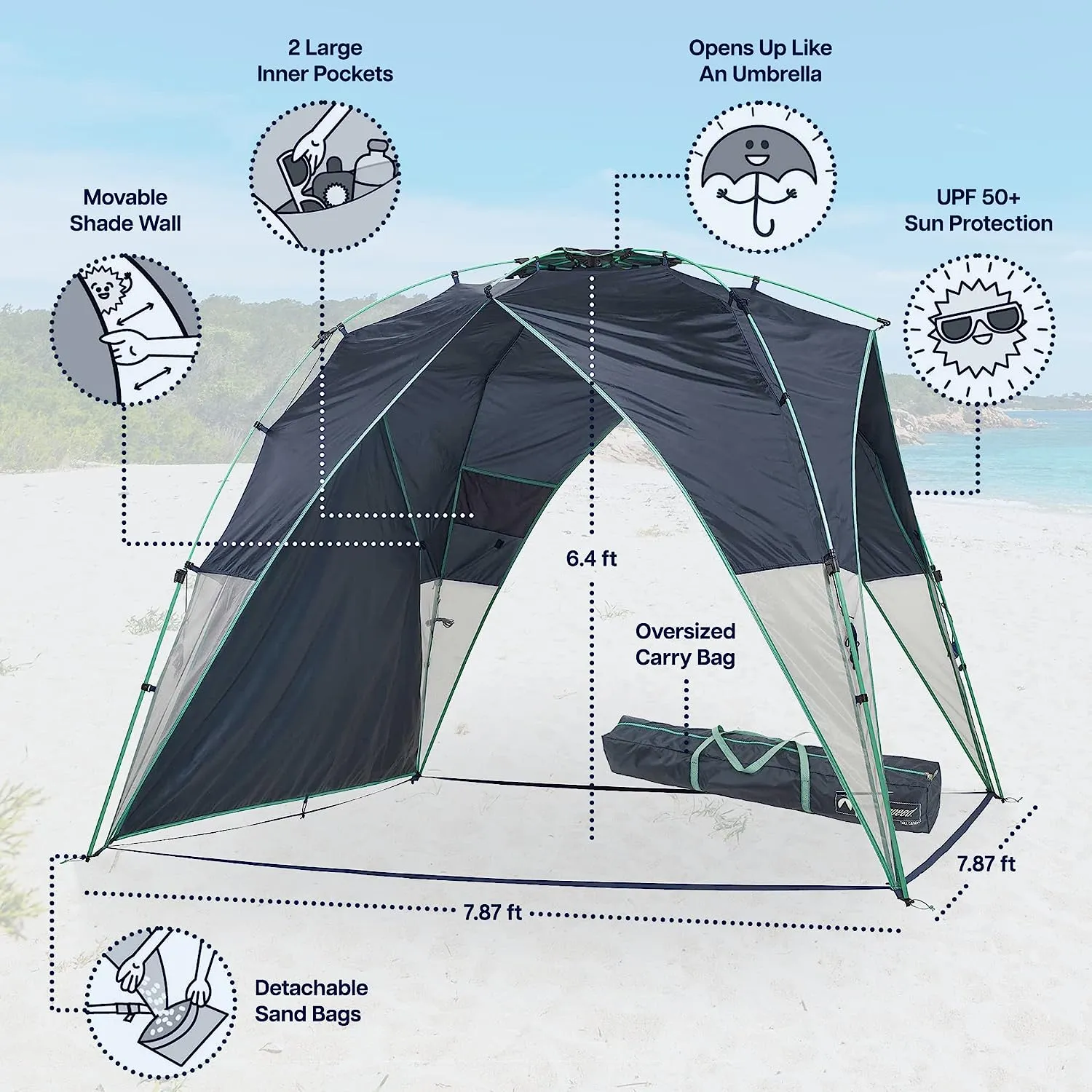 Tall Canopy with Shade Wall, Beach Tent