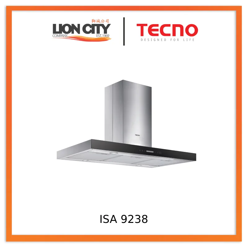 Tecno Uno ISA 9238 / SS Island Hood S/S w/ Black Panel 90cm,LCD Sensor