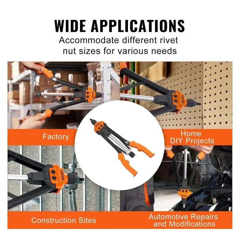 VEVOR Rivet Nut Tool, 16 Inch Rivnut Tool Kit with 13PCS Metric and SAE Mandrels & 186PCS Rivet Nuts, Semi-Auto Retraction, M3, M4, M5, M6, M8, M10, M12, 1/4-20, 5/16-18, 3/8-16, 1/2-13, 8-32, 10-24